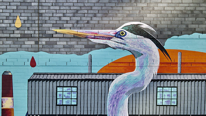 Iena Cruz - High Tide, murale per GreenPoint EARTH 2020: Screens2Streets, Q404 Hunters Point Campus, Long Island City, Queens, New York. Photo credit: GreenPoint Innovations, by Stephen Donofrio