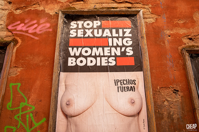 CHEAP, School of Feminism - TETTE FUORI, street poster art (via dell'Abbadia), Bologna. photo credit: Margherita Caprilli