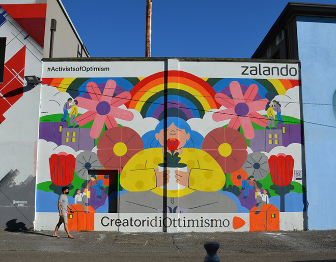 Creatori di Ottimismo, muro Zalando - Poli Urban Colors, 2021. photo credit: Luca Rancy