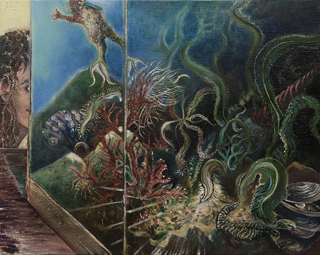 Francesco Zanatta, Acquario Paleozoico, 2021, oil on canvas, 40 x 50 cm