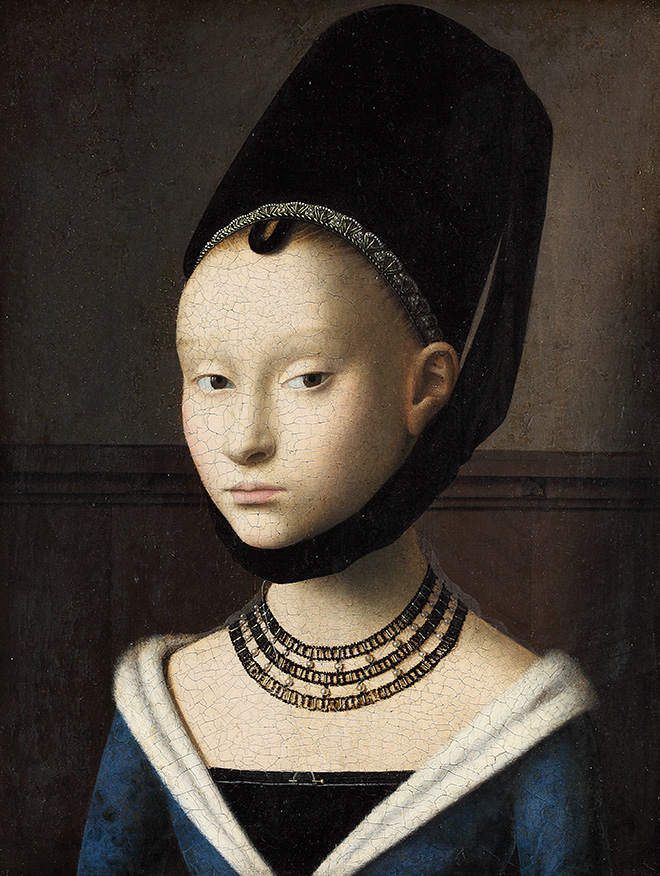 Petrus Christus, Portret van een jonge vrouw, c. 1470. Gemäldegalerie der Staatlichen Museen zu Berlin