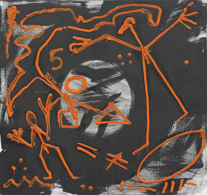 A.R. Penck - Cosmic Blues, 1981, olio su tela 95 x 90 cm. © 2021, ProLitteris, Zurich
