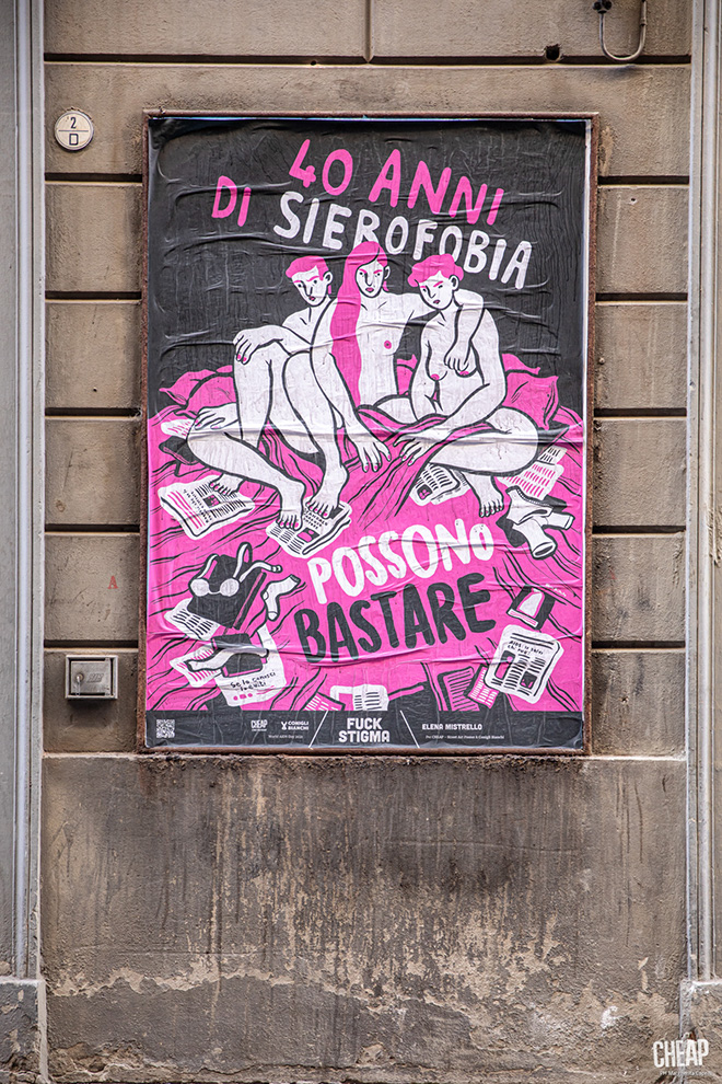 CHEAP + Conigli Bianchi - Street poster art, World AIDS Day 2021, Bologna. photo credit: Margherita Caprilli