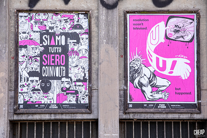 CHEAP + Conigli Bianchi - Street poster art, World AIDS Day 2021, Bologna. photo credit: Margherita Caprilli