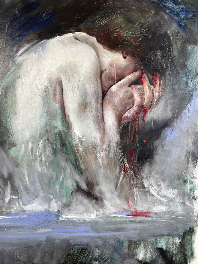 Giuliano Macca - Il pianto del vulcano, 2021, olio su tela, 120 x 100 cm.