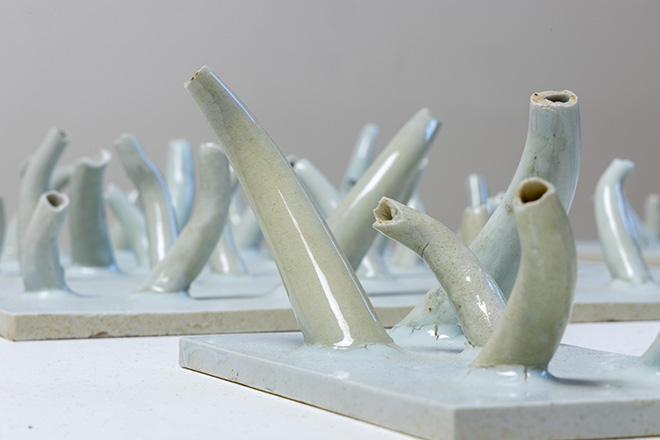 AI WEIWEI - Change of Perspective. Set of Spouts, 2015, porcelain. 80 x 40 x 10 cm | 60 x 40 x 10 cm| 40 x 40 x 10 cm| 40 x 20 x 10 cm | 20 x 20 x 10 cm | 20 x 10 x 10 cm. Courtesy: the artist and GALLERIA CONTINUA Photos by: Monkeys Video Lab