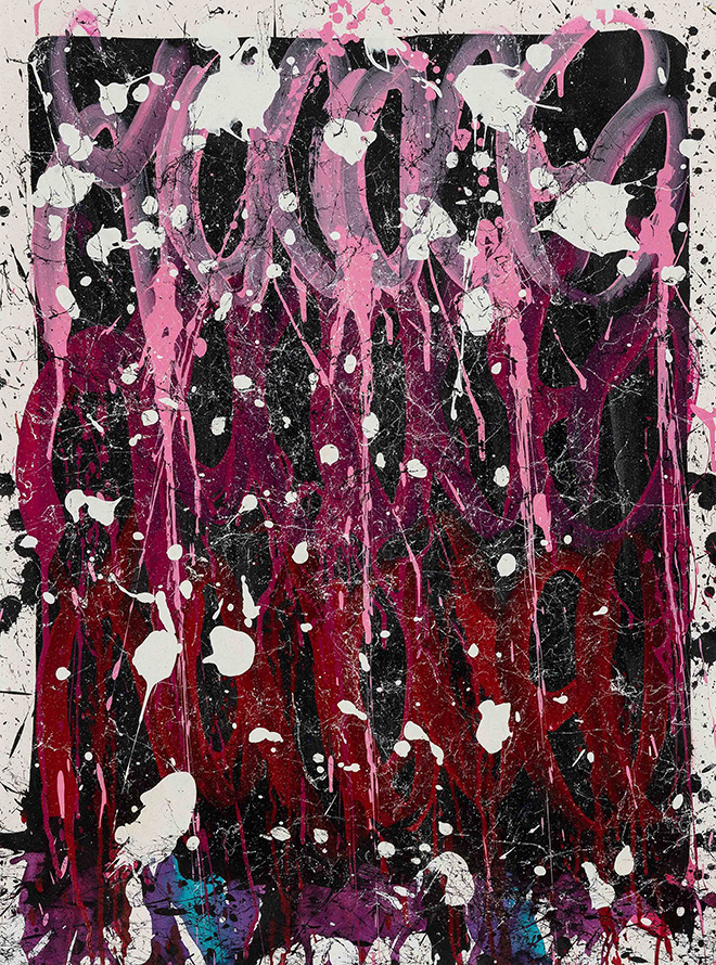 JonOne - Flashbacks (2022), Gouache, ink and spray paint on paper, 76 x 56,5 cm. Credits: Charlène Yves et Gwen Le Bras