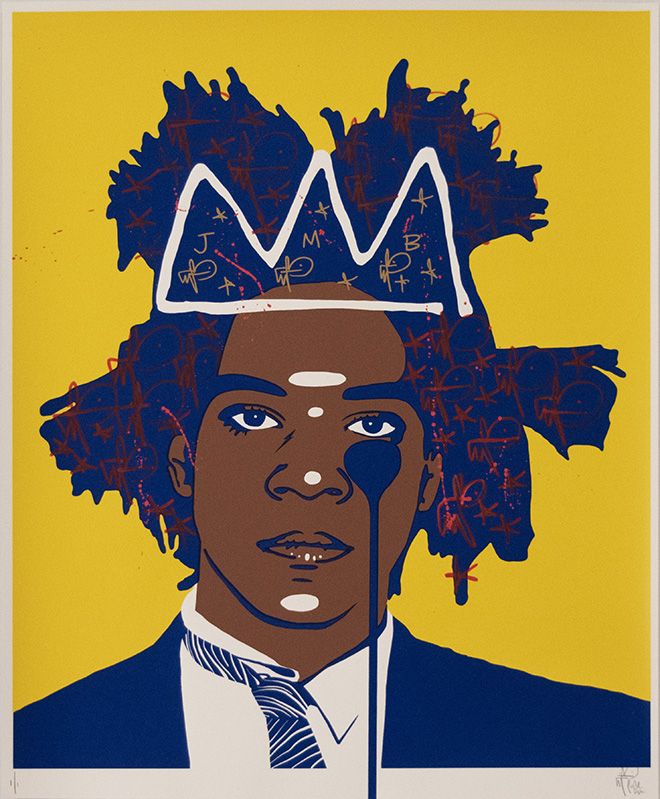 Pure Evil - Basquiat (2022), 3 colour screenprint handfinished with stencil spray paint and freehand tags using Krink, Posca and various drippy ink mops on 330gsm Fedrigoni paper, edition of 1, signed and numbered, 70 x