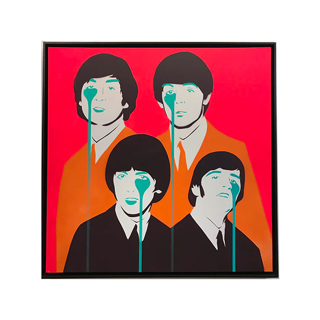 Pure Evil - Vampire Beatles - Let it be (2018), Stencil spray paint on canvas, 100 x 100 x 4 cm. London 28.06.22 13.00, Copyright under Pure Evil Gallery