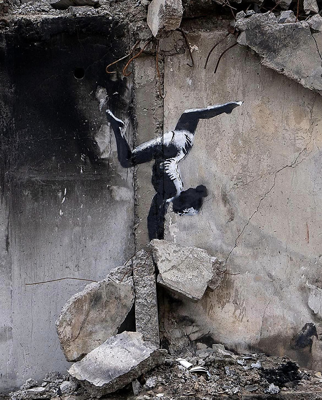 Banksy - Stencil art, Borodyanka, Ukraine, 2022