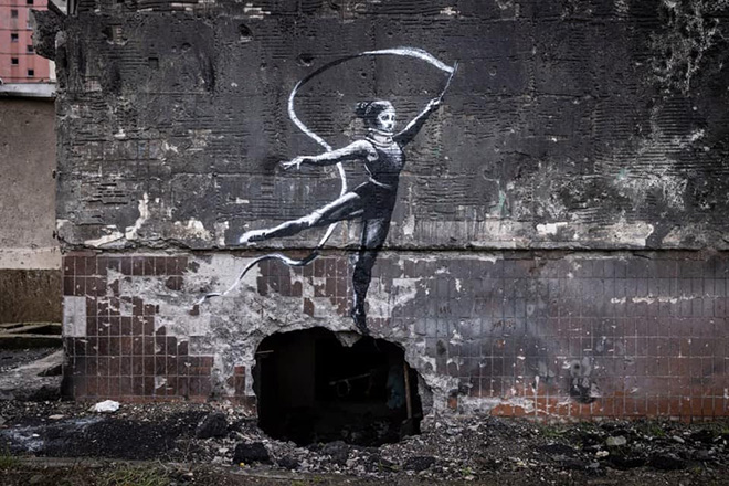Banksy - Stencil art, Irpin, Ukraine, 2022
