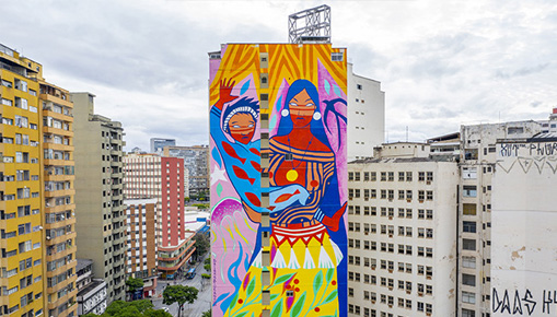 Daiara Tukano - Mural for CURA - Urban Art Circuit, Belo Horizonte (Brazil). photo credit: Bruno Figueiredo Daiara Tukano - Mural for CURA - Urban Art Circuit, Belo Horizonte (Brazil). photo credit: Bruno Figueiredo