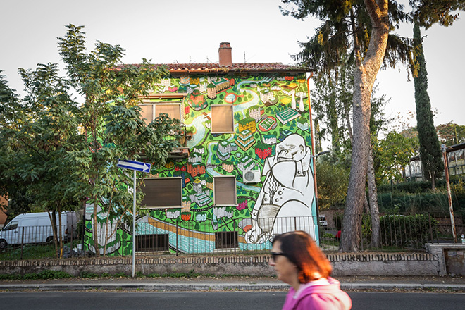 Davide Toffolo + Marqus - Città e comunità sostenibili, murale, Via Settecamini 102, Roma. photo credit: ©Elenoire