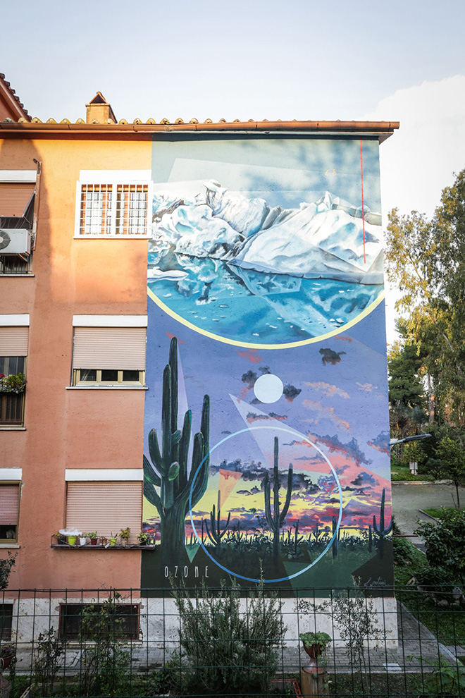 Fabio Petani - Ozone, murale a Roma per Street Art for Rights, Via Settecamini 100