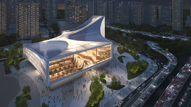MVRDV - Wuhan Library, Semi Aerial. Photo credit: ©MVRDV