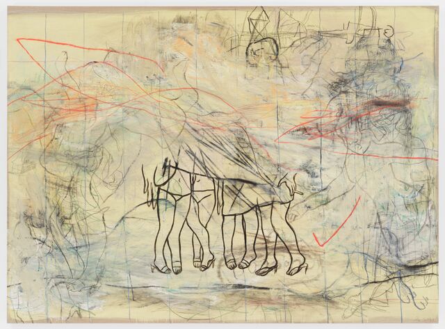 Rita Ackermann - War Drawings, Coming of Age, 2022. Acrilico, olio e matita grassa su tela di lino. © Rita Ackermann. Courtesy of the artist and Hauser & Wirth. Foto: Thomas Barratt