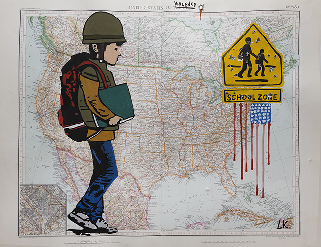 Laika - United States of violence, tecnica mista su mappa geografica