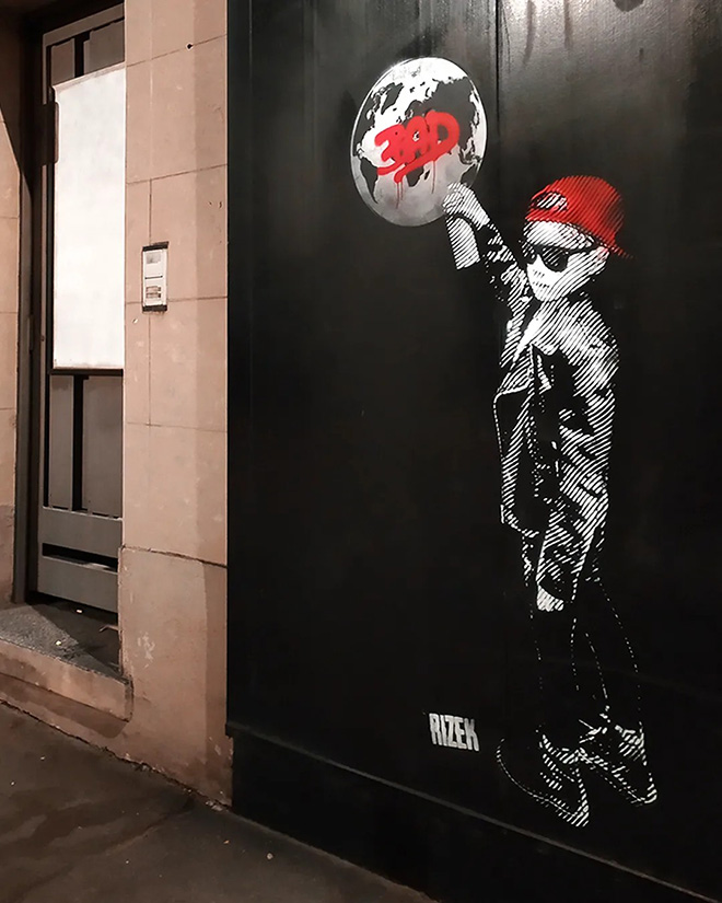 Rizek - Bad World, Stencil, Spray-paint on Wall, Milano