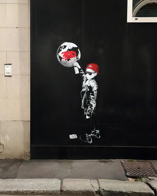 Rizek - Bad World, Stencil, Spray-paint on Wall, Milano