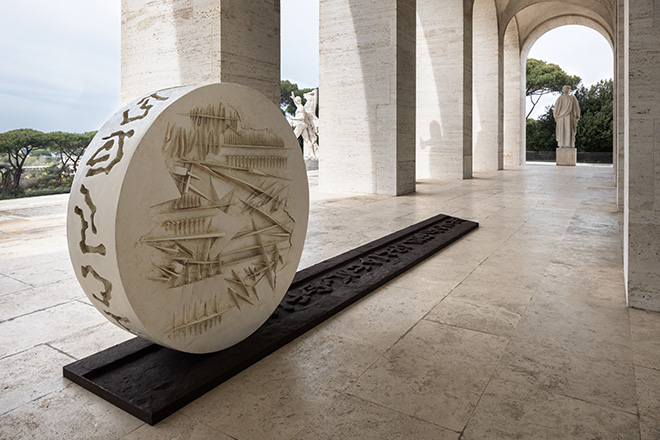 FENDI & Fondazione Arnaldo Pomodoro - Rotativa di Babilonia, installation view, Palazzo della Civiltà Italiana, Roma