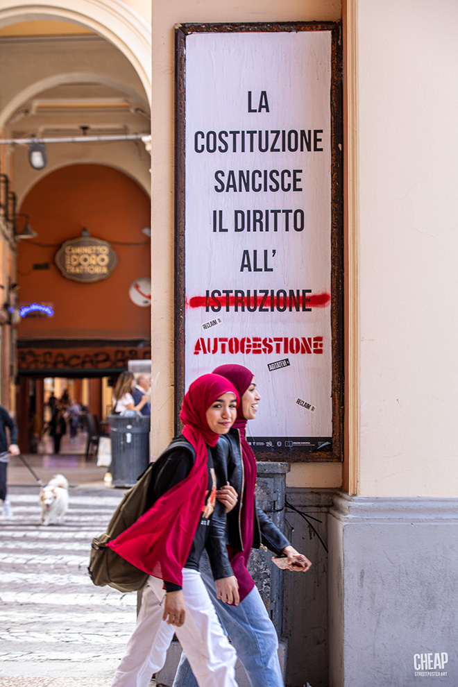 CHEAP per FUORI! - Anna Rispoli, ATTRRRRITO: Teoria e tecnica dell'indisciplina di strada, Street Poster Art, Bologna. Photo credit: Margherita Caprilli