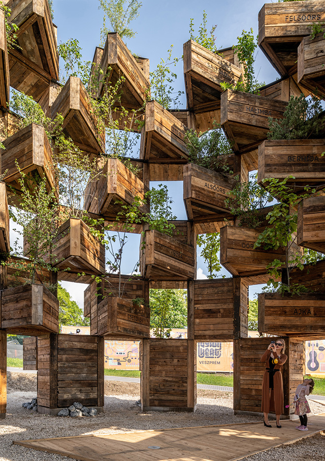 Hello Wood - The Garden of Communities, vertical garden, ECOC 2023. Photo credit: Gyorgy Palko