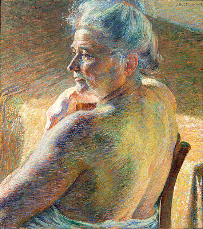 Umberto Boccioni - Nudo di spalle, Controluce, 1909, olio su tela