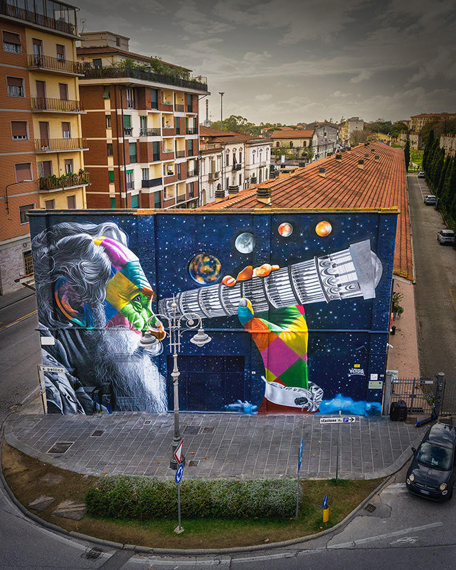 Eduardo Kobra - Galileo Galilei, murale a Pisa. Photo credit: Antonio Tartarini