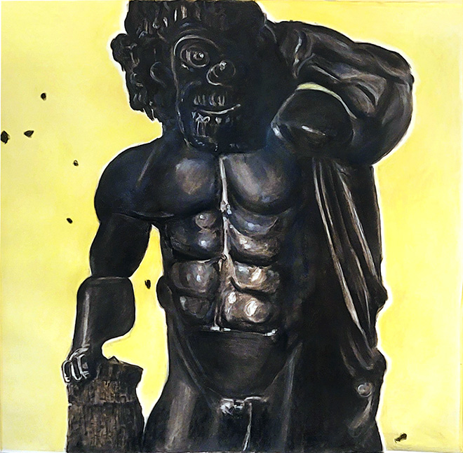 Ozmo - Black Hercules, 150x150 cm, 2022, pastel on paper