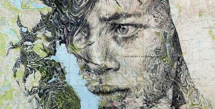 Ed Fairburn - Map Portraits - Pencil on a cropped map of the English Lakes – specifically Lake Windermere.