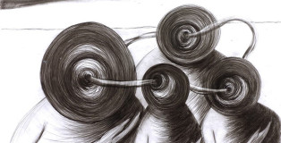Ronni Ahmmed - The supernatural family showing respect to their natural neighbor - 2006. Charcoal, 100cm x 60cm.