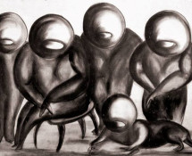 Ronni Ahmmed - Family of an orthodox ambassador - 2004. Charcoal, 100cm x 60cm.