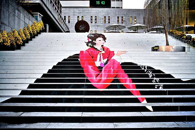 Stairs to the musical theater in Seoul, South Korea