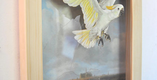 Alex Urso - Escape from a picture (after van Ruisdael), box di legno, vetro, figura di carta, 38 x 25 x 5 cm, 2014