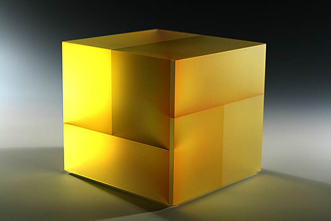 Segmentation, glass sculptures - Yellow and Green Segmentation, 2009; acid etched glass