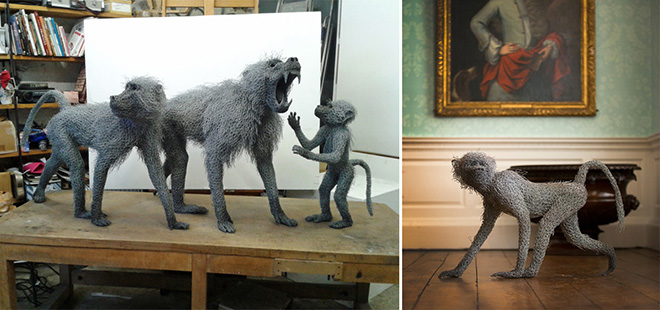 Kendra Haste - BABOON TROOP (2012-2013) - Steel armatures and painted galvanised wire