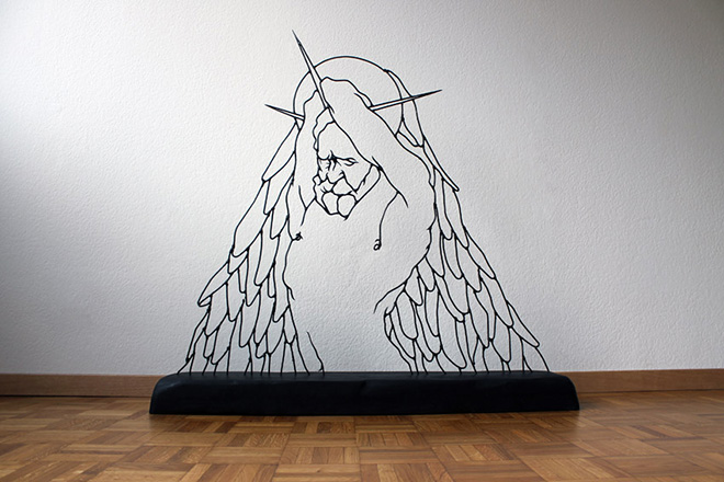 Gavin Worth, Angel Ashamed - Steel rods, 100cm x 100cm x 20cm