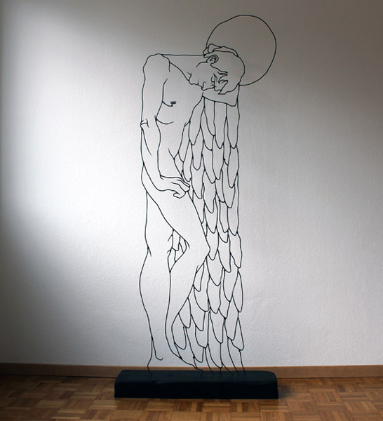 Gavin Worth, Angel Sleeping - Steel rods, 186cm x 76cm x 20cm