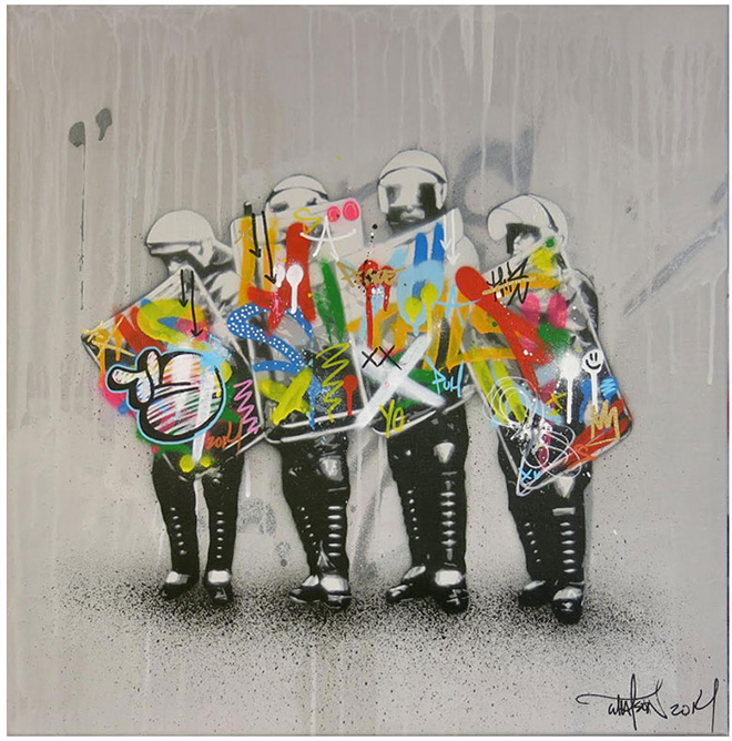 Martin Whatson - Love Cops, Spray paint and acrylic on canvas - 23.5 x 23.5 Inches - 60 x 60 cm