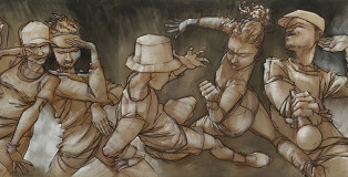 Mode 2, Four elements, 2014. Dimensioni: 600 x 200 cm. Pastello e acrilico su lino.