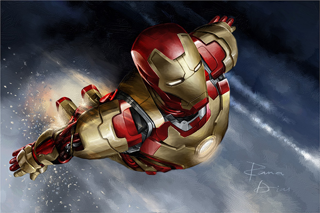 Ironman by Rana Dias - Rebelle, Watercolor & acrylic painting application