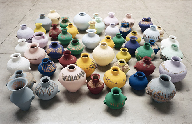 Ai Weiwei - Colored vases, 2006, neolithic vases (5000-3000-bc). Representative image, courtesy of Ai Weiwei Studio Image courtesy Ai Weiwei © Ai Weiwei.