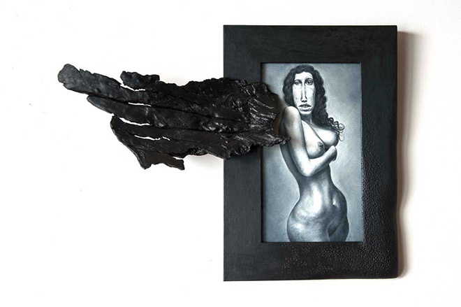 José Molina - Collezione “AnimaDonna”, Capitolo: “Arcangeli”, Arcangelo III, Maria Maddalena. Il pilastro dimenticato, 2013 - Matita grassa su carta, 62,5 x 47,5 cm