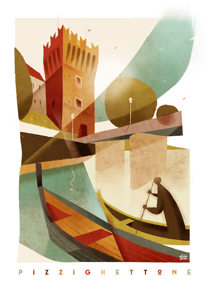 Riccardo Guasco - “Torre del Guado - Pizzighettone”  - Illustration for exposition “Aiuto mi sono perso: la provincia di Cremona illustrata” by Tapirulan @Museo del Violino - Cremona, 2014.