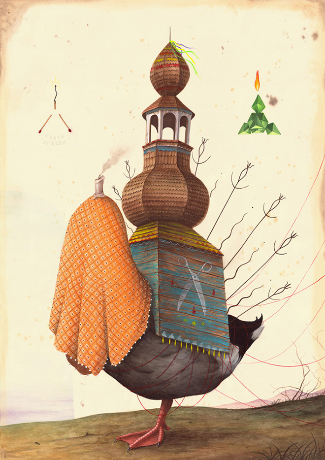 El Gato Chimney -  Chi cerca trova, 2015 - 70x100 cm, mix media on cotton paper.