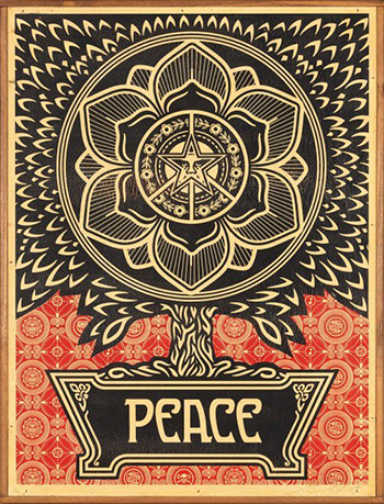 Shepard Fairey (USA) - Peace, 2007, serigrafia su legno. 