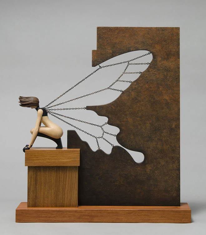 John Morris - Butterfly Effect, Sculptured Wood, 42x10cm x 48cm