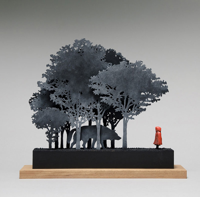 John Morris - Little Red Riding Hood, Timber, Fibreboard, paint, 12 x 43.5cm x 37.5cm