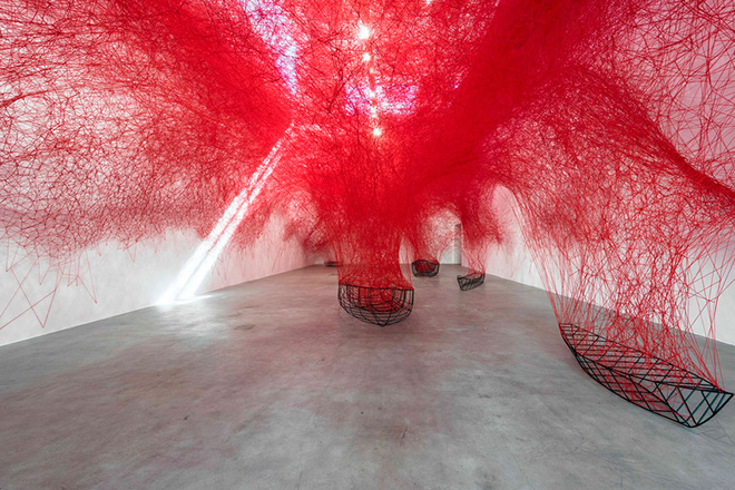 Chiharu Shiota - Uncertain Journey, 2016, Installation view, Courtesy the artist and Blain|Southern, Photo: Christian Glaeser