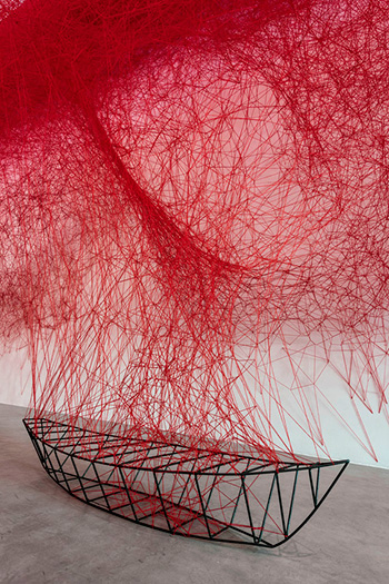 Chiharu Shiota - Uncertain Journey, 2016, Installation view, Courtesy the artist and Blain|Southern, Photo: Christian Glaeser